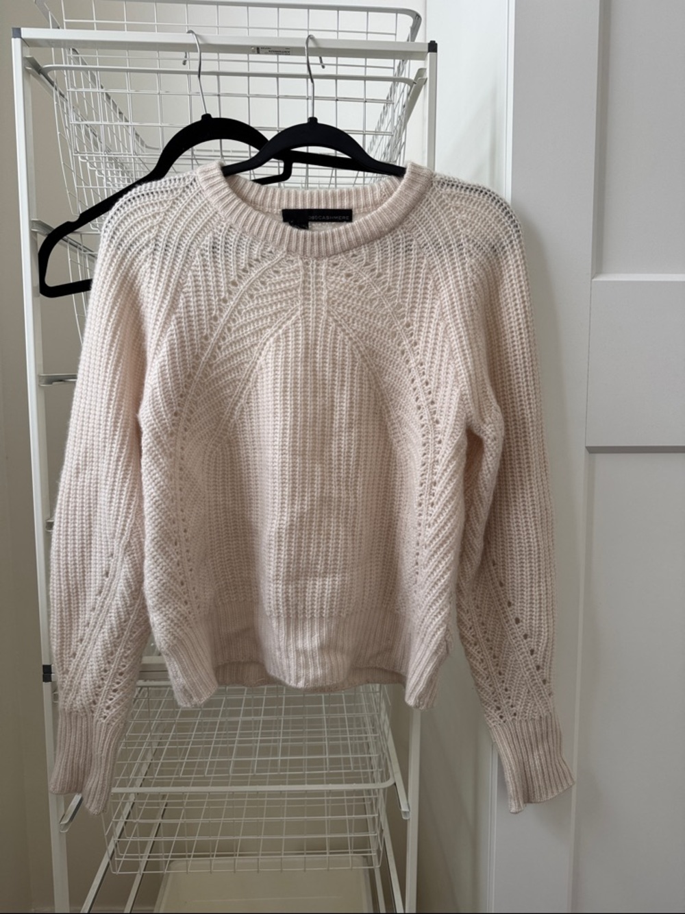 360 Cashmere Openwork Cable Knit Crewneck Sweater - Cream
